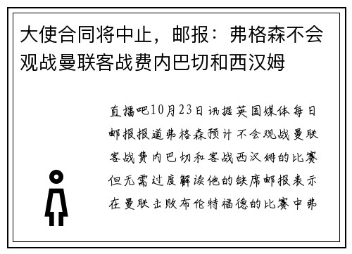 大使合同将中止,邮报:弗格森不会观战曼联客战费内巴切和西汉姆