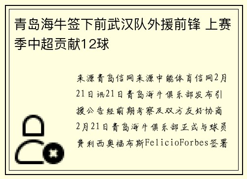 青岛海牛签下前武汉队外援前锋 上赛季中超贡献12球